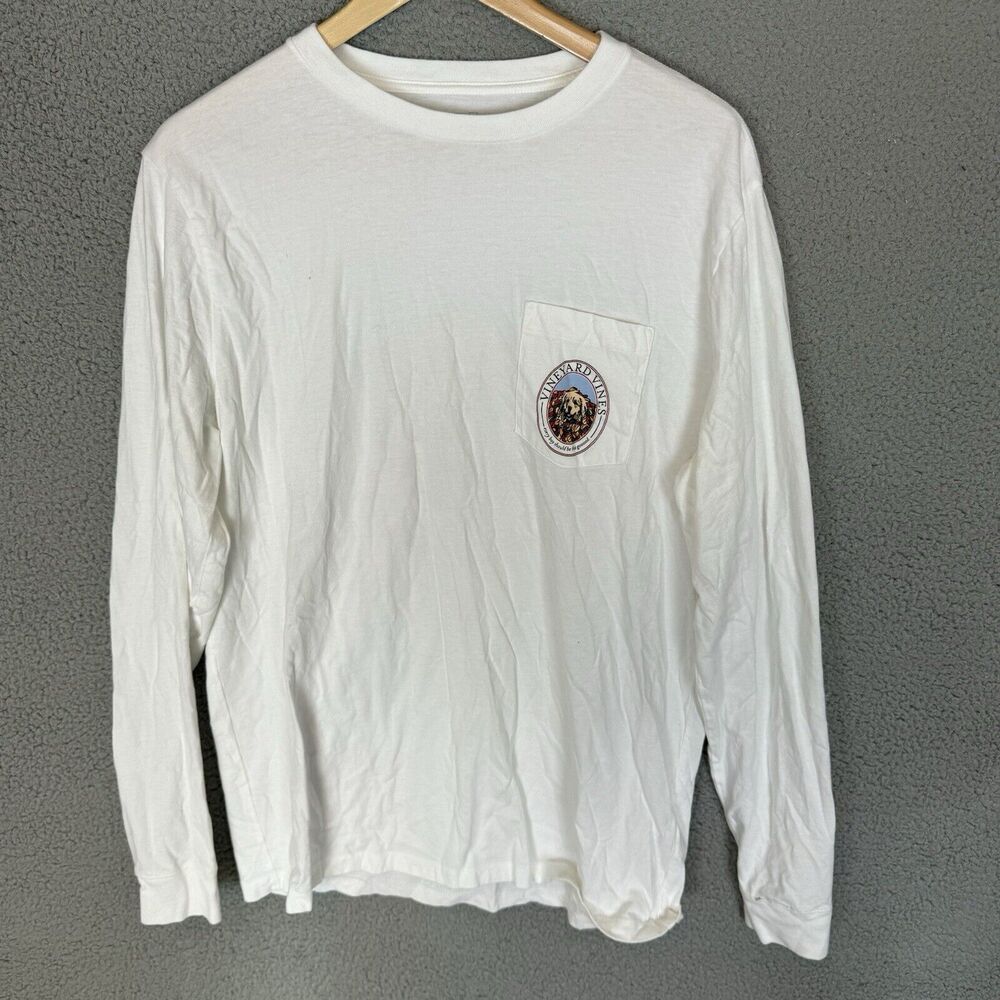 Vineyard Vines Shirt Mens M White Long Sleeve Pocket Tee‎ Golden Retriever